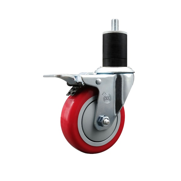 4'' Red Poly Swivel 1-3/4'' Expanding Stem Caster Total Lock Brake
